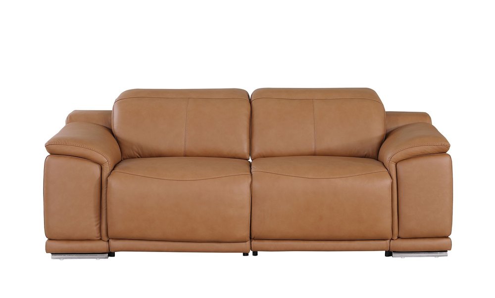 76" Chestnut and Silver Italian Leather Power Reclining Loveseat