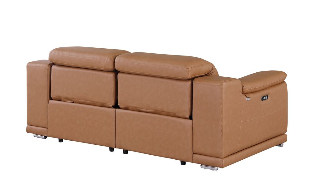 76" Chestnut and Silver Italian Leather Power Reclining Loveseat