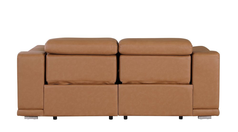 76" Chestnut and Silver Italian Leather Power Reclining Loveseat