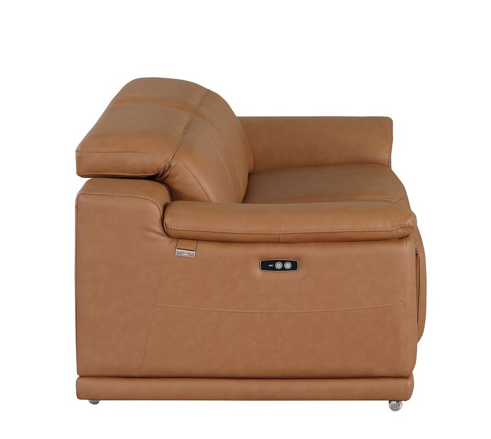 76" Chestnut and Silver Italian Leather Power Reclining Loveseat