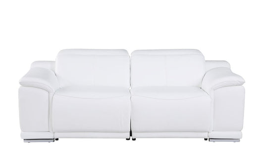 76" White and Silver Italian Leather Power Reclining Loveseat