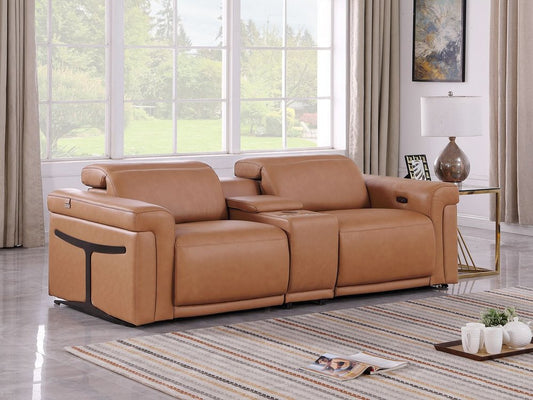 86" Chestnut and Black Italian Leather Power Reclining Loveseat With Storage