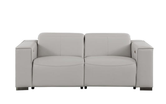 80" Light Gray and Brown Leather Power Reclining Loveseat