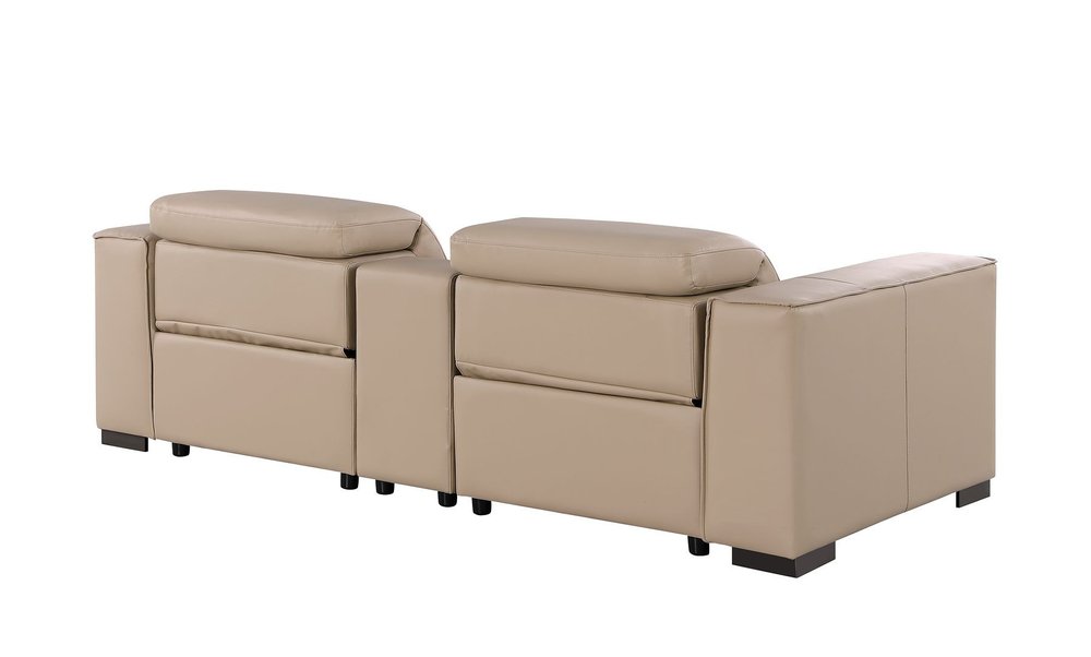 93" Cream and Brown Leather Power Reclining Loveseat With Storage