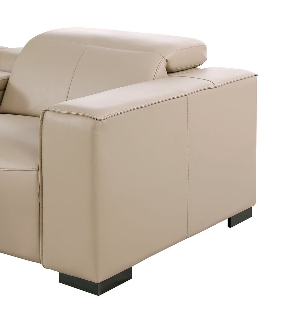 93" Cream and Brown Leather Power Reclining Loveseat With Storage