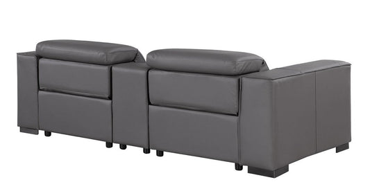 93" Dark Gray and Brown Leather Power Reclining Loveseat With Storage