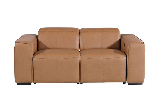 77" Brown and Black Italian Leather Power Reclining Loveseat With Storage