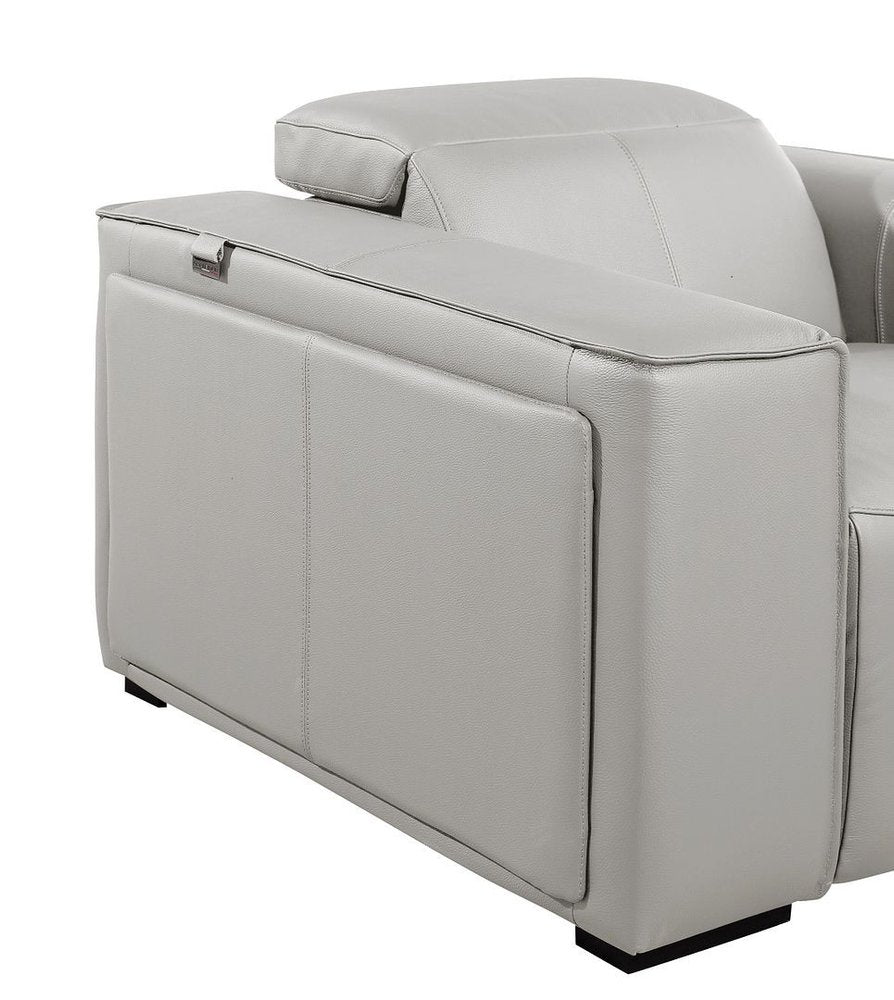 77" Light Gray and Brown Italian Leather Power Reclining Loveseat With Storage