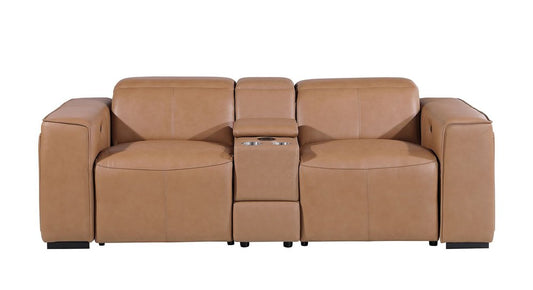90" Brown Italian Leather Power Reclining Loveseat With Storage