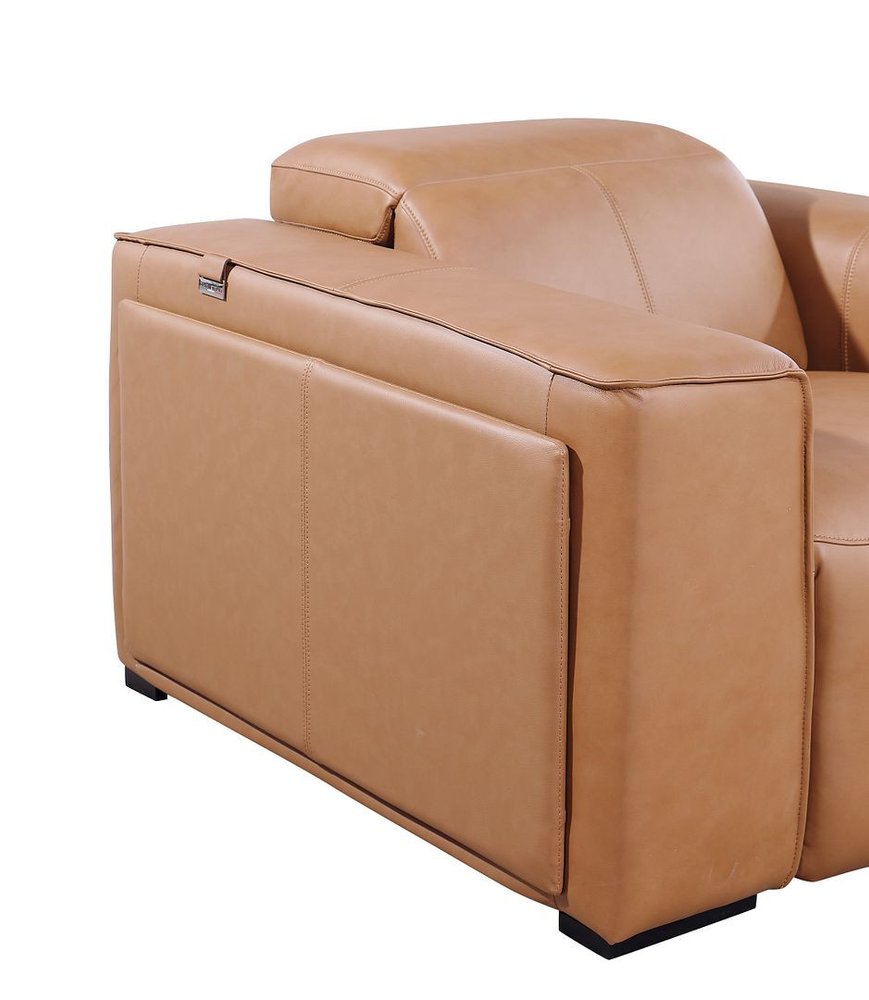 90" Brown Italian Leather Power Reclining Loveseat With Storage