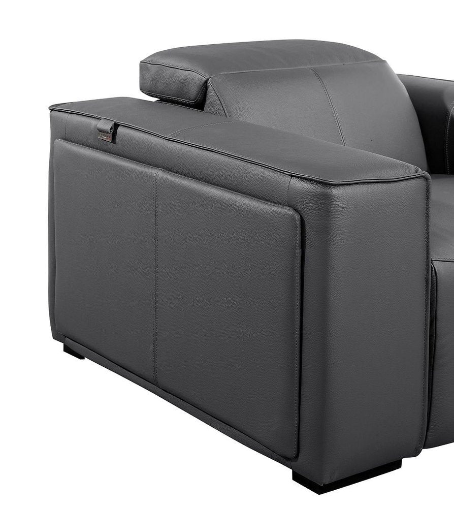 90" Dark Gray and Brown Italian Leather Power Reclining Loveseat With Storage