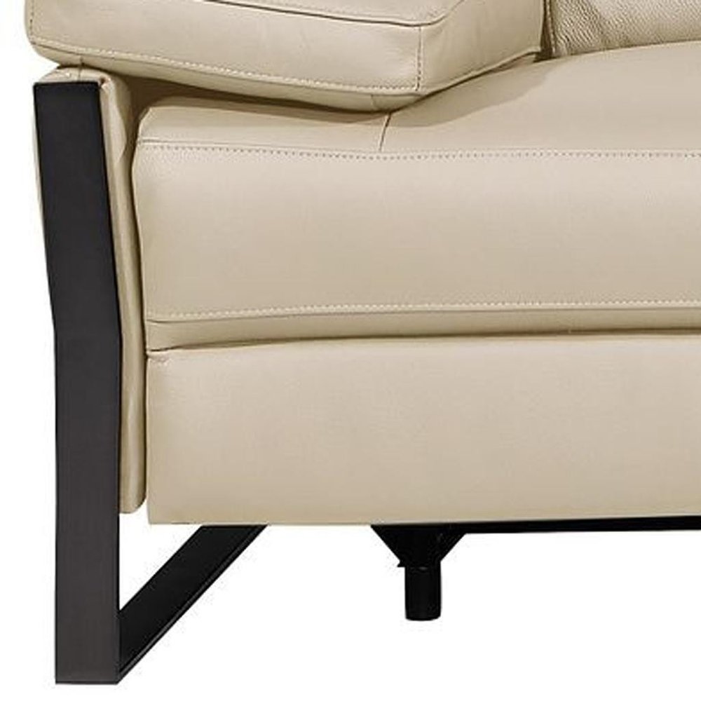90" Cream and Black Italian Leather Power Reclining Loveseat With Storage