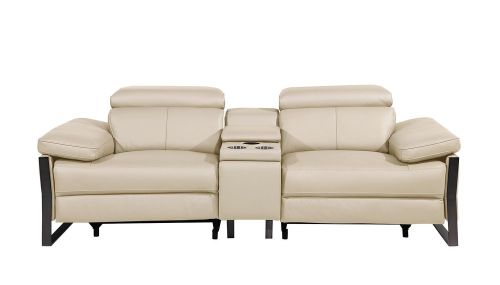 90" Cream and Black Italian Leather Power Reclining Loveseat With Storage