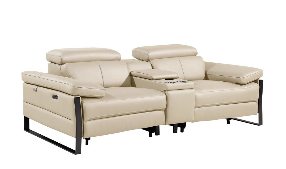 90" Cream and Black Italian Leather Power Reclining Loveseat With Storage