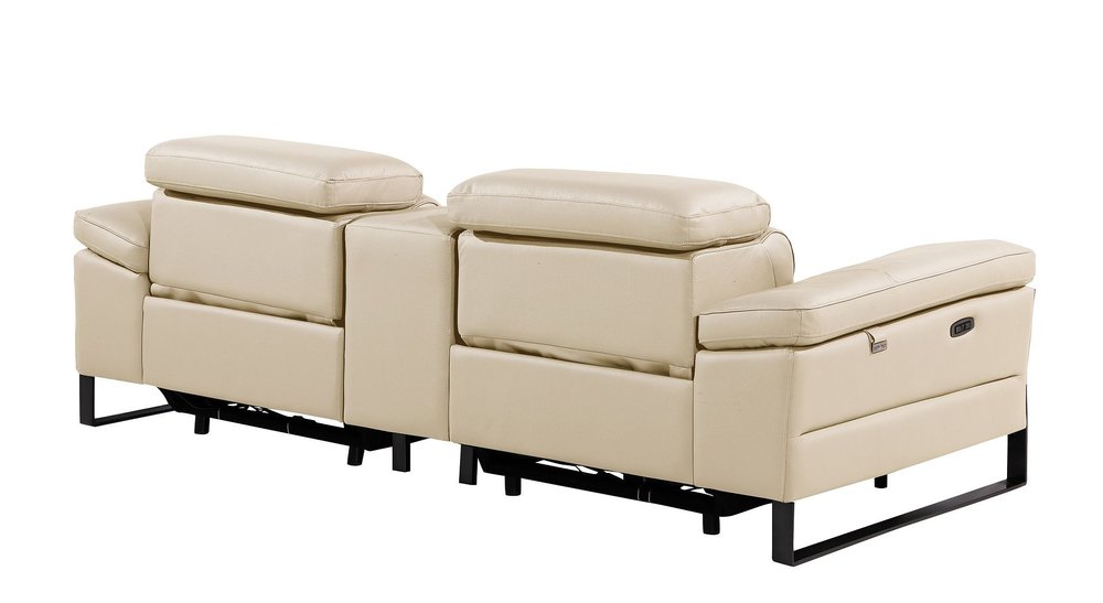 90" Cream and Black Italian Leather Power Reclining Loveseat With Storage