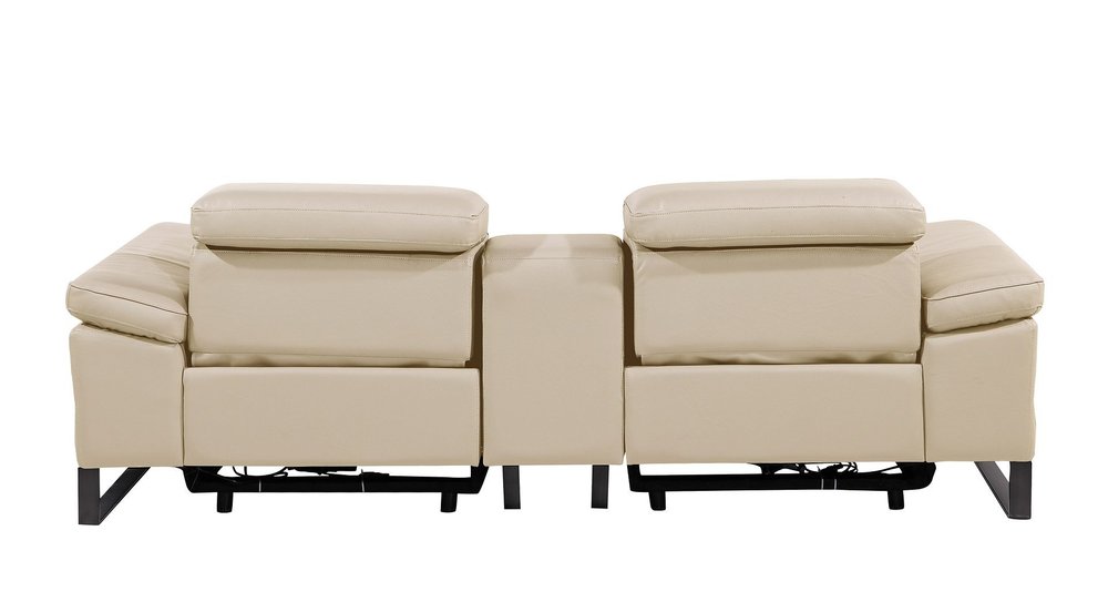 90" Cream and Black Italian Leather Power Reclining Loveseat With Storage