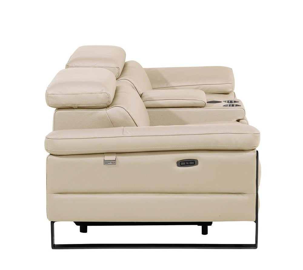 90" Cream and Black Italian Leather Power Reclining Loveseat With Storage