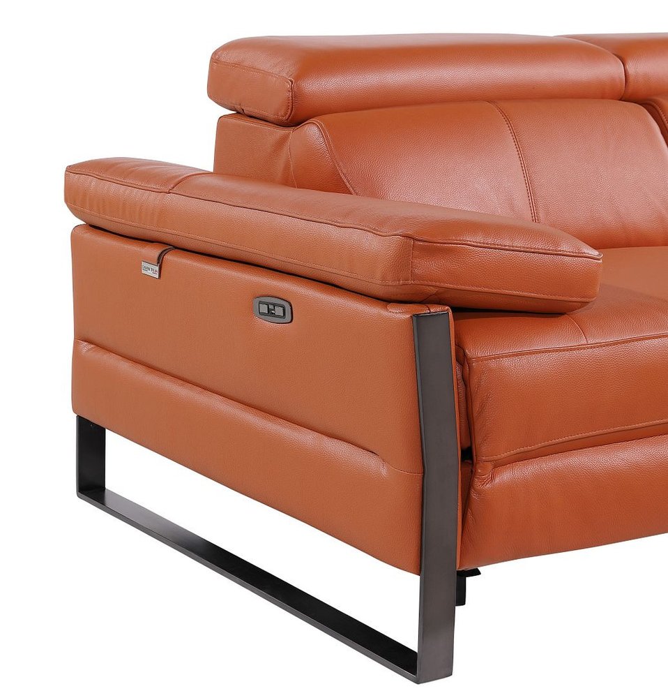 90" Orange and Black Italian Leather Power Reclining Loveseat With Storage