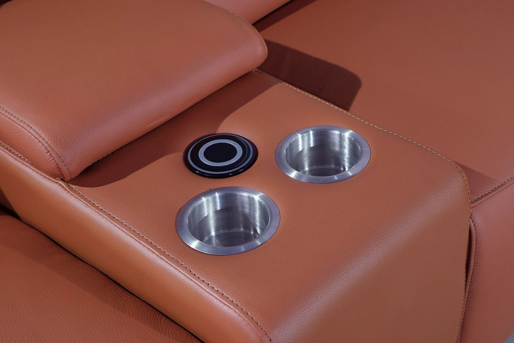 93" Orange and Silver Italian Leather Power Reclining Loveseat With Storage