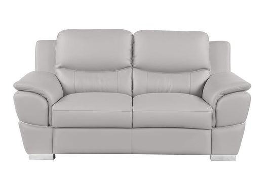 69" Light Gray and Silver Leather Loveseat
