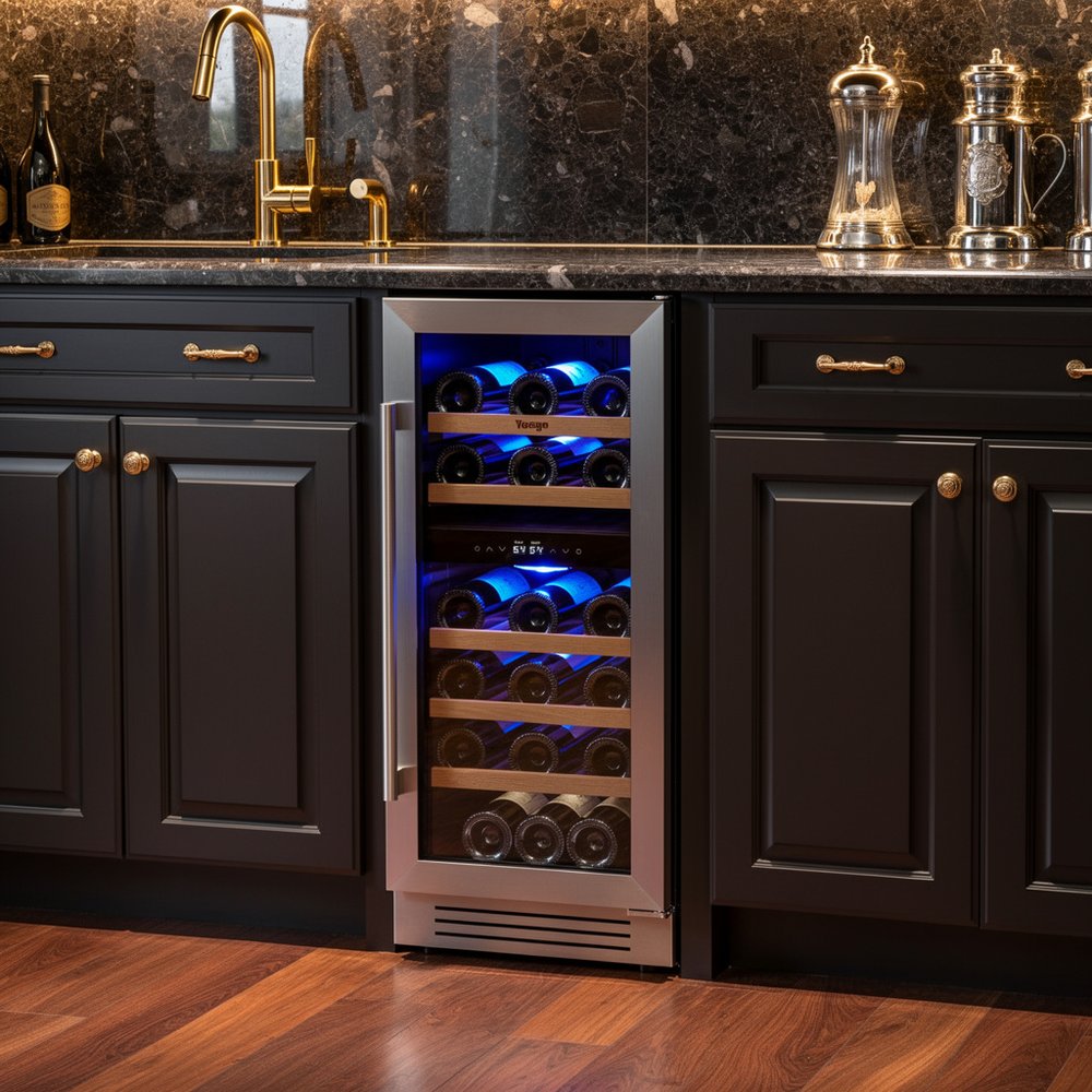 34" X 15" Silver Stainless Steel Dual Compartment Wine Refrigerator