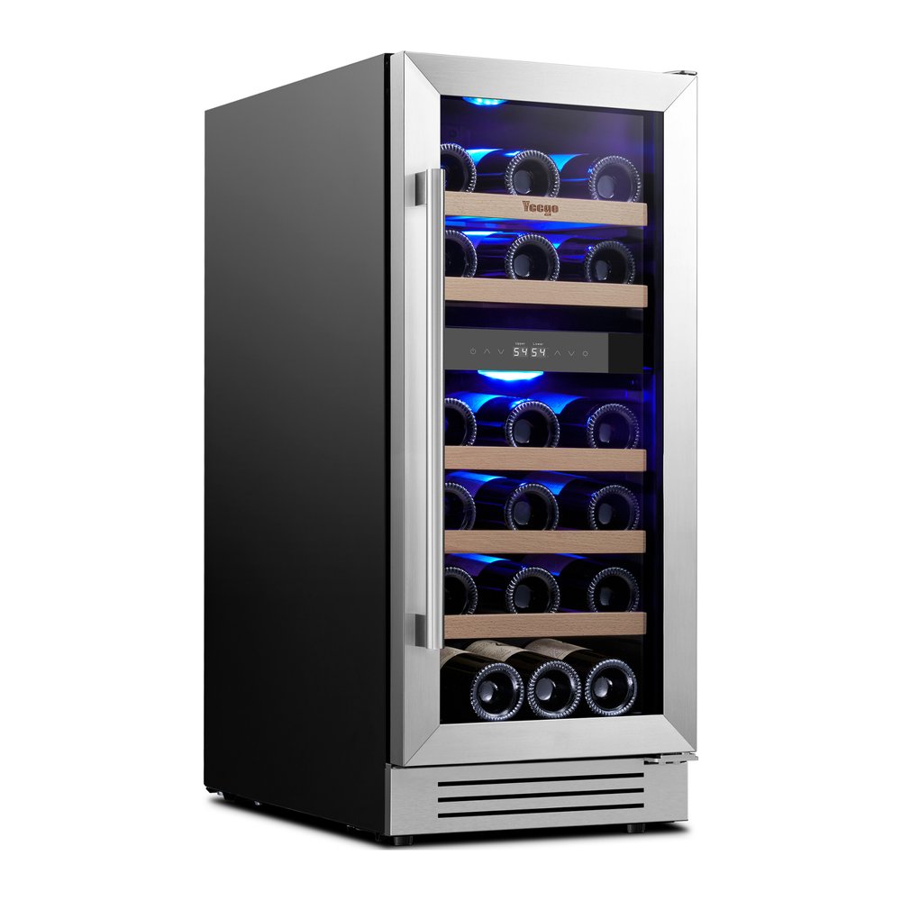 34" X 15" Silver Stainless Steel Dual Compartment Wine Refrigerator