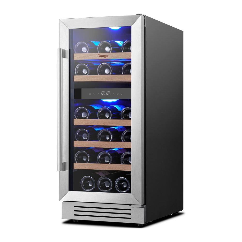 34" X 15" Silver Stainless Steel Dual Compartment Wine Refrigerator