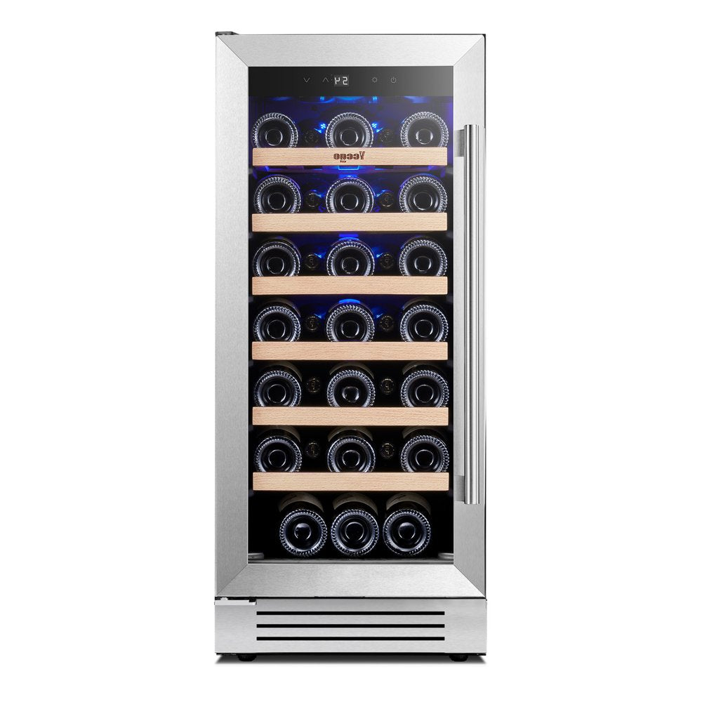 34" X 15" Silver Stainless Steel Single Compartment Wine Refrigerator