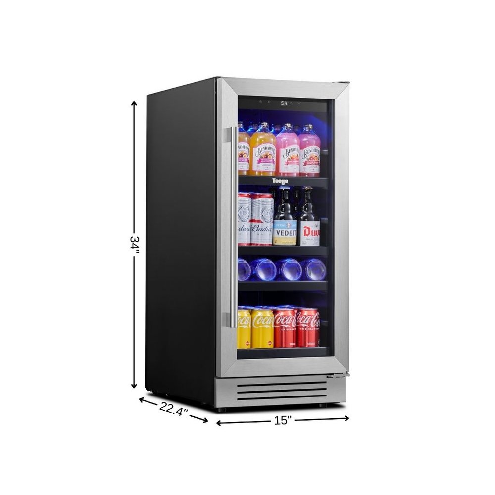 34" X 15" Silver and Black Stainless Steel Single Compartment Can Beverage Refrigerator