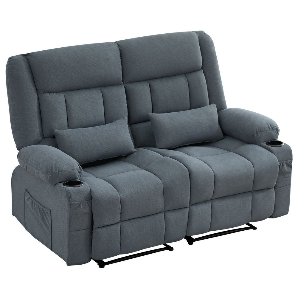 47" Gray Microfiber Manual Reclining Loveseat With Storage and Toss Pillows