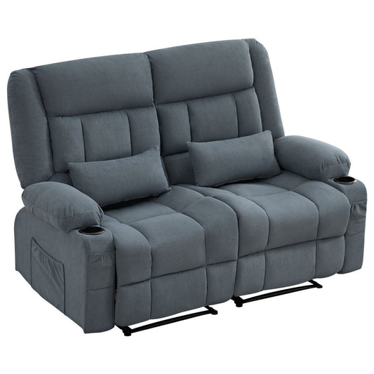 47" Gray Microfiber Manual Reclining Loveseat With Storage and Toss Pillows