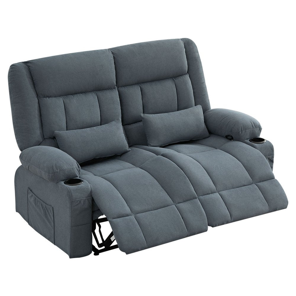 47" Gray Microfiber Manual Reclining Loveseat With Storage and Toss Pillows