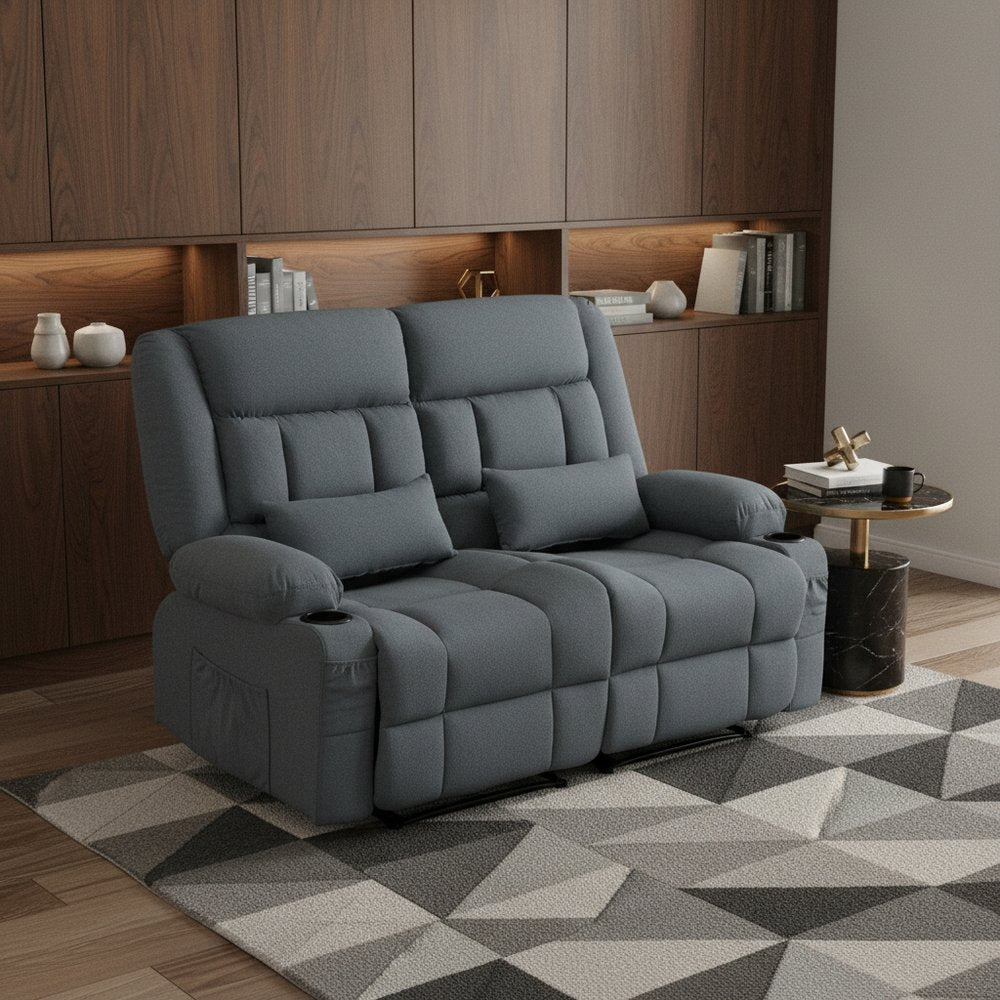 47" Gray Microfiber Manual Reclining Loveseat With Storage and Toss Pillows