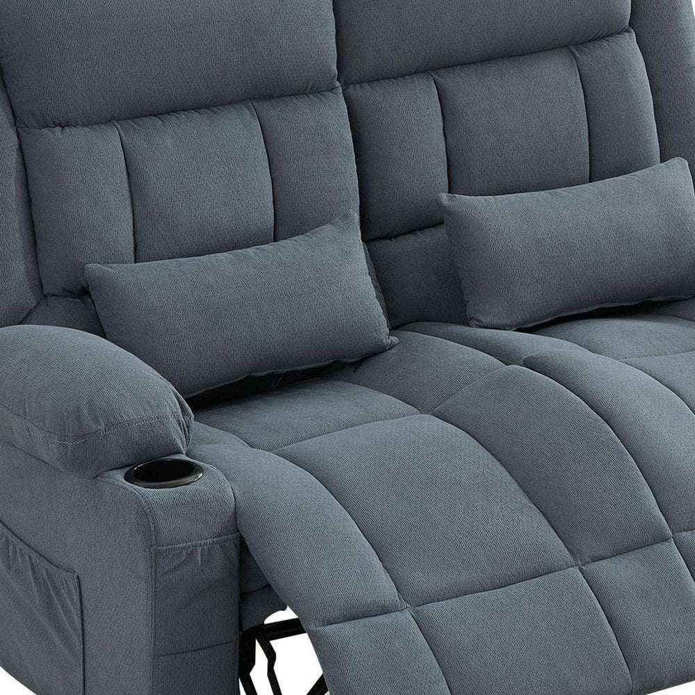 47" Gray Microfiber Manual Reclining Loveseat With Storage and Toss Pillows