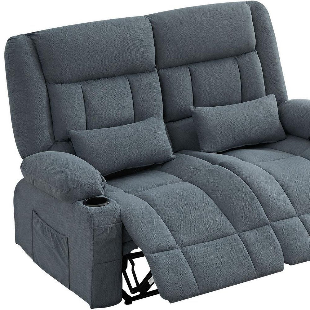 47" Gray Microfiber Manual Reclining Loveseat With Storage and Toss Pillows