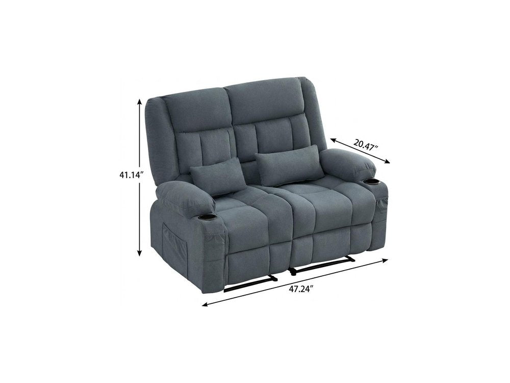 47" Gray Microfiber Manual Reclining Loveseat With Storage and Toss Pillows