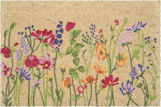 18" X 30" Brown Green And Purple Floral Outdoor Coir Door Mat