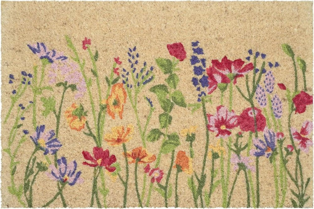 18" X 30" Brown Green And Purple Floral Outdoor Coir Door Mat