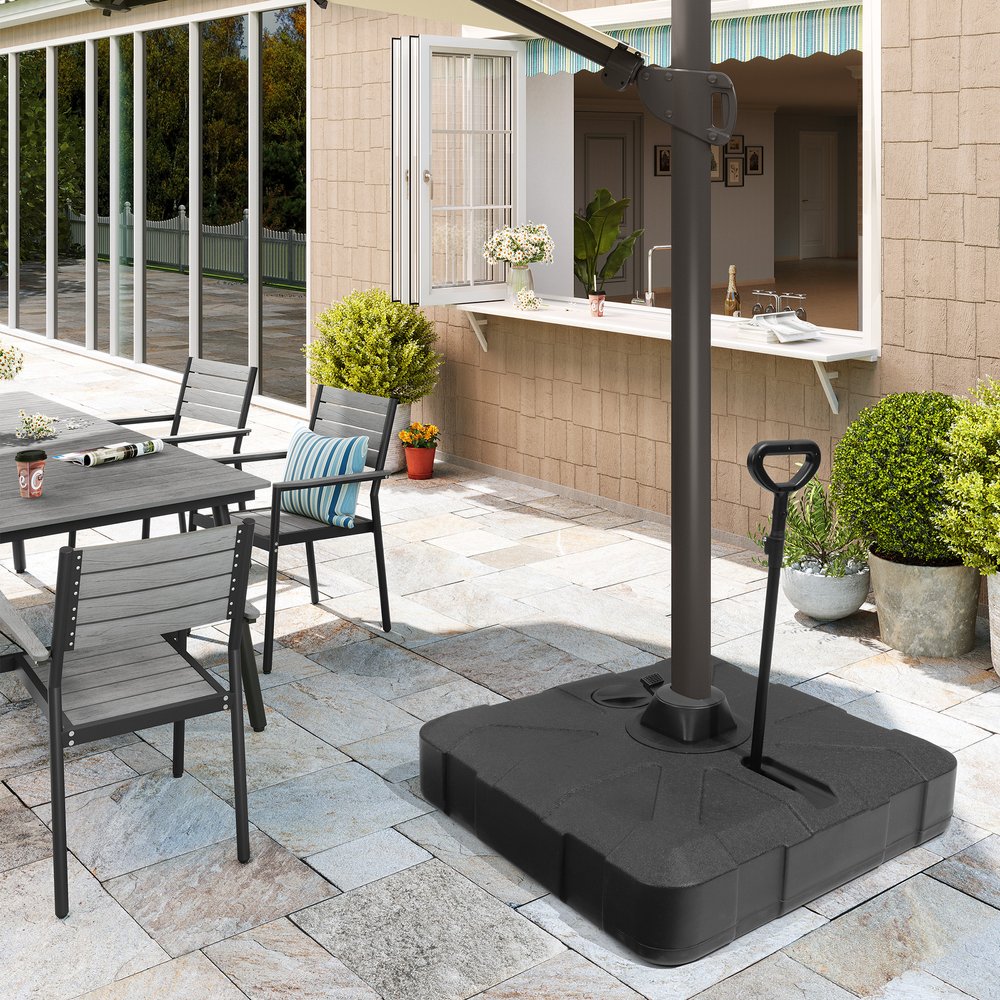 Black Cantilever Umbrella Fillable Steel In Ground Umbrella Base With Wheels