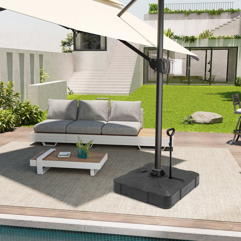Black Cantilever Umbrella Fillable Steel In Ground Umbrella Base With Wheels