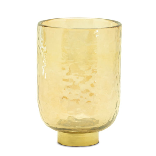 Set of Two Gold Abstract Glass Tabletop Pillar Candle Holders