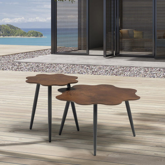 28" Brown and Dark Gray Wood and Aluminum Specialty Outdoor Side Table