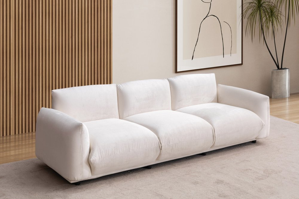 98" White Velvet Sofa