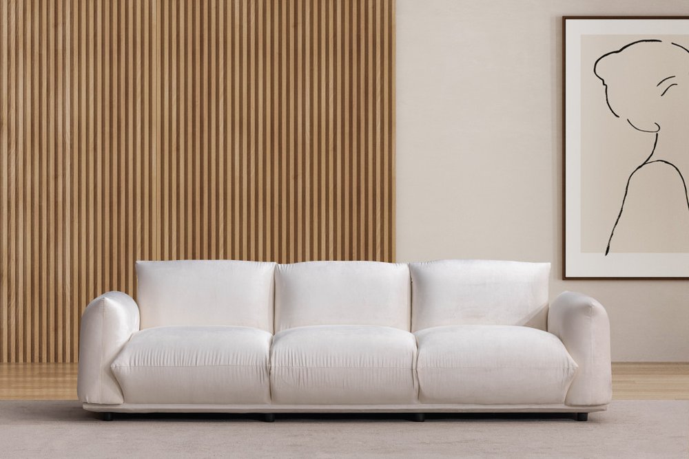 98" White Velvet Sofa
