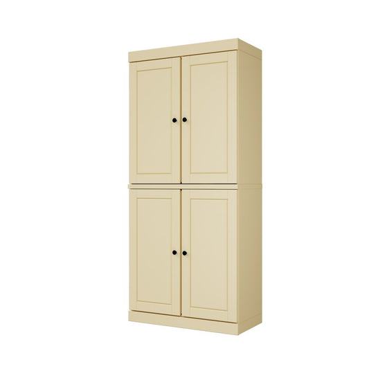 72" Yellow Solid Wood Four Door Two Drawer Pantry Or Storage Closet