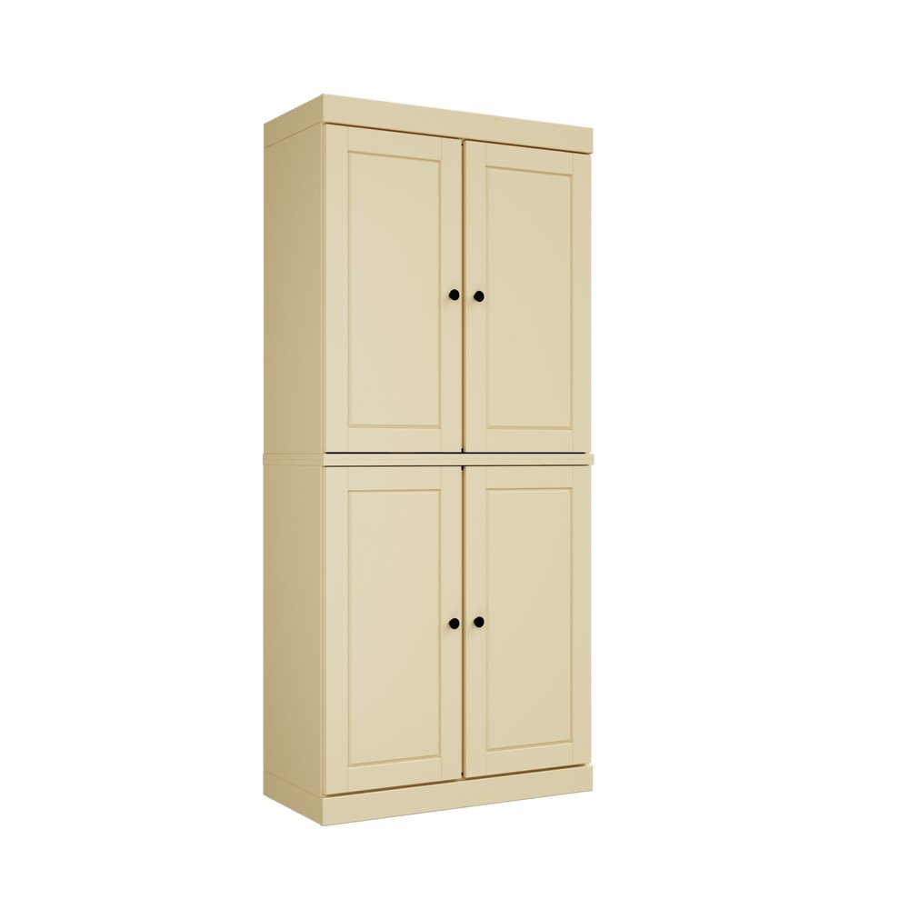 72" Yellow Solid Wood Four Door Two Drawer Pantry Or Storage Closet