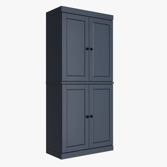 72" French Blue Solid Wood Four Door Two Drawer Pantry Or Storage Closet