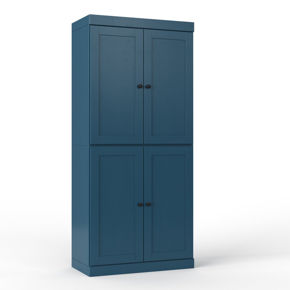 72" Teal Blue Solid Wood Four Door Two Drawer Pantry Or Storage Closet