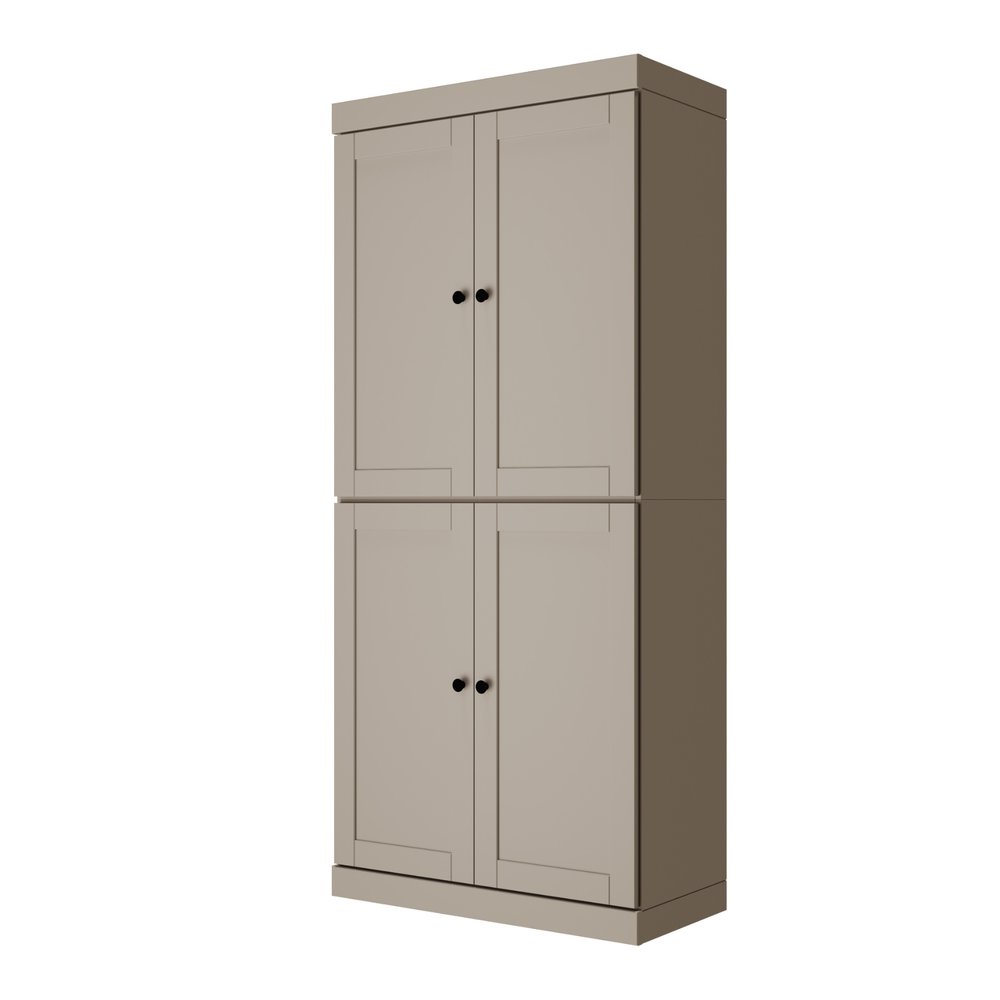 72" Beige Solid Wood Four Door Two Drawer Pantry Or Storage Closet