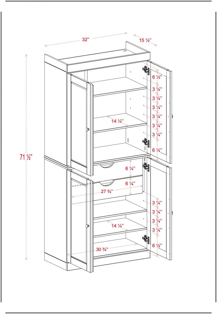 72" Beige Solid Wood Four Door Two Drawer Pantry Or Storage Closet